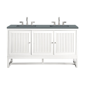 James Martin Furniture Athens 60'' Double Vanity Cabinet in Glossy White with 3cm (1-3/8'') Thick Cala Blue Top and Rectangle Sinks