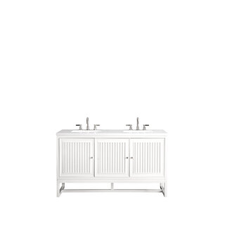James Martin Furniture Athens 60'' W Double Vanity Cabinet, Glossy White, w/ 3cm (1-3/8'') Thick Classic White Quartz Top