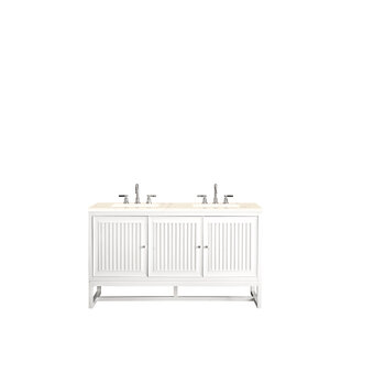 James Martin Furniture Athens 60'' W Double Vanity Cabinet, Glossy White, w/ 3cm (1-3/8'') Thick Eternal Marfil Top