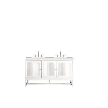 James Martin Furniture Athens 60'' W Double Vanity Cabinet, Glossy White, w/ 3cm (1-3/8'') Thick Eternal Serena Top