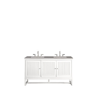 James Martin Furniture Athens 60'' W Double Vanity Cabinet, Glossy White, w/ 3cm (1-3/8'') Thick Grey Expo Quartz Top