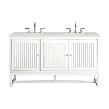 James Martin Furniture Athens 60'' Double Vanity, Glossy White w/ 3 cm (1-3/8'') Thick Lime Delight Quartz Top and 2x Rectangle Undermount Sinks Product View