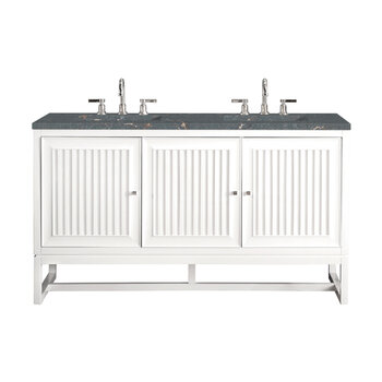 James Martin Furniture Athens 60'' Double Vanity, Glossy White w/ 3 cm (1-3/8'') Thick Parisien Bleu Quartz Top and 2x Rectangle Undermount Sinks Product View