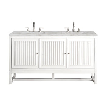 James Martin Furniture Athens 60'' Double Vanity, Glossy White w/ 3 cm (1-3/8'') Thick Victorian Silver Quartz Top and 2x Rectangle Undermount Sinks Product View