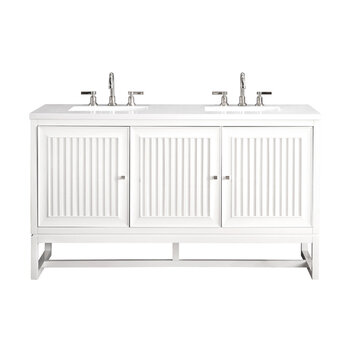 James Martin Furniture Athens 60'' Double Vanity Cabinet in Glossy White w/ 3cm (1-3/8'') Thick White Zeus Quartz Top