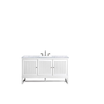 James Martin Furniture Athens 60'' W Single Vanity Cabinet , Glossy White, w/ 3cm (1-3/8'') Thick Carrara White Top