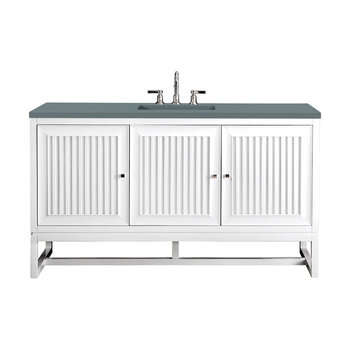 James Martin Furniture Athens 60'' Single Vanity Cabinet in Glossy White with 3cm (1-3/8'') Thick Cala Blue Top and Rectangle Undermount Sink