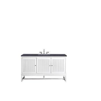 James Martin Furniture Athens 60'' W Single Vanity Cabinet , Glossy White, w/ 3cm (1-3/8'') Thick Charcoal Soapstone Quartz Top