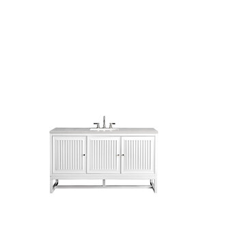James Martin Furniture Athens 60'' W Single Vanity Cabinet , Glossy White, w/ 3cm (1-3/8'') Thick Eternal Jasmine Pearl Quartz Top