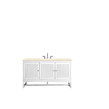 James Martin Furniture Athens 60'' W Single Vanity Cabinet , Glossy White, w/ 3cm (1-3/8'') Thick Eternal Marfil Top
