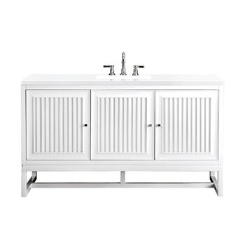 James Martin Furniture Athens 60'' Single Vanity Cabinet, Glossy White w/ 3cm (1-3/8'') Thick White Zeus Quartz Top