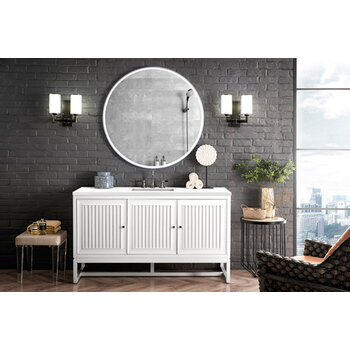 James Martin Furniture Athens 60'' Glossy White w/ White Zeus Top Front View