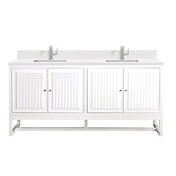 James Martin Furniture Athens 72'' Double Vanity, Glossy White w/ Single Hole 3 cm (1-3/8'') Thick White Zeus Quartz Top, Backsplash, and 2x Rectangle Undermount Sinks Product View