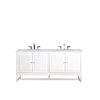 James Martin Furniture Athens 72'' W Double Vanity Cabinet, Glossy White, w/ 3cm (1-3/8'') Thick Carrara White Top