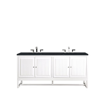 James Martin Furniture Athens 72'' W Double Vanity Cabinet, Glossy White, w/ 3cm (1-3/8'') Thick Charcoal Soapstone Quartz Top