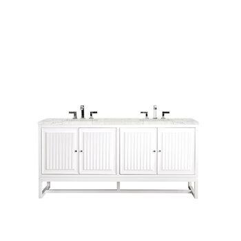 James Martin Furniture Athens 72'' W Double Vanity Cabinet, Glossy White, w/ 3cm (1-3/8'') Thick Eternal Jasmine Pearl Quartz Top