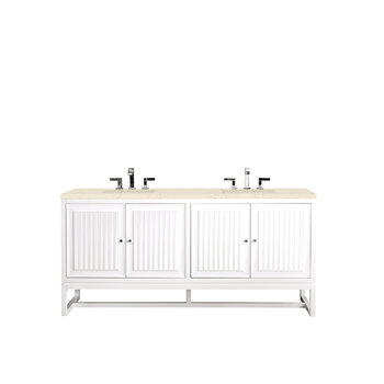 James Martin Furniture Athens 72'' W Double Vanity Cabinet, Glossy White, w/ 3cm (1-3/8'') Thick Eternal Marfil Top