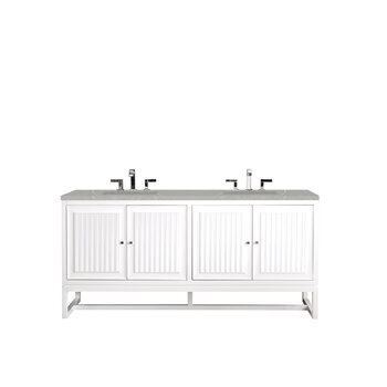 James Martin Furniture Athens 72'' W Double Vanity Cabinet, Glossy White, w/ 3cm (1-3/8'') Thick Eternal Serena Top