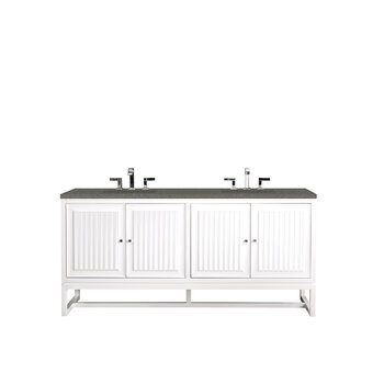 James Martin Furniture Athens 72'' W Double Vanity Cabinet, Glossy White, w/ 3cm (1-3/8'') Thick Grey Expo Quartz Top