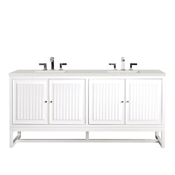 James Martin Furniture Athens 72'' Double Vanity, Glossy White w/ 3 cm (1-3/8'') Thick Lime Delight Quartz Top and 2x Rectangle Undermount Sinks Product View