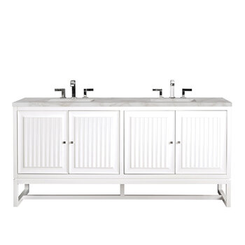 James Martin Furniture Athens 72'' Double Vanity, Glossy White w/ 3 cm (1-3/8'') Thick Victorian Silver Quartz Top and 2x Rectangle Undermount Sinks Product View