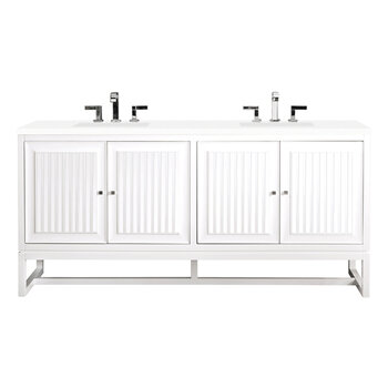 James Martin Furniture Athens 72'' Double Vanity Cabinet in Glossy White w/ 3cm (1-3/8'') Thick White Zeus Quartz Top