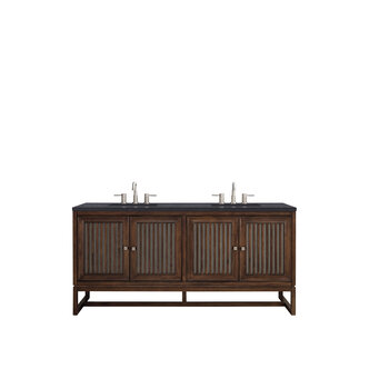 James Martin Furniture Athens 72'' W Double Vanity Cabinet, Mid Century Acacia, w/ 3cm (1-3/8'') Thick Charcoal Soapstone Quartz Top