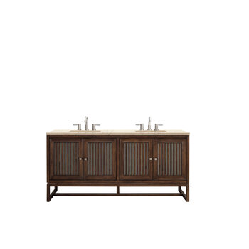 James Martin Furniture Athens 72'' W Double Vanity Cabinet, Mid Century Acacia, w/ 3cm (1-3/8'') Thick Eternal Marfil Top