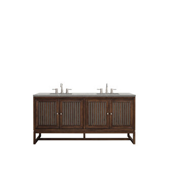 James Martin Furniture Athens 72'' W Double Vanity Cabinet, Mid Century Acacia, w/ 3cm (1-3/8'') Thick Eternal Serena Top