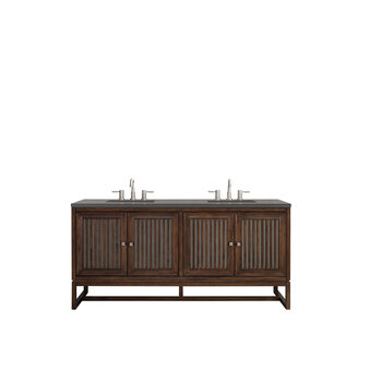 James Martin Furniture Athens 72'' W Double Vanity Cabinet, Mid Century Acacia, w/ 3cm (1-3/8'') Thick Grey Expo Quartz Top