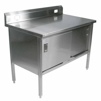 John Boos Stainless Steel Enclosed Table w/ Electrical Outlet Cutouts, Sliding Doors & 6" Riser
