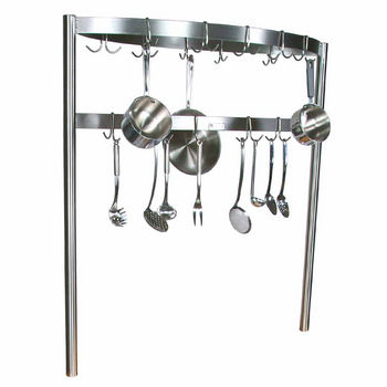 John Boos Boat Shaped Stainless Steel Pot Rack with Removable Hooks - Table Mount, Includes 30 Hooks