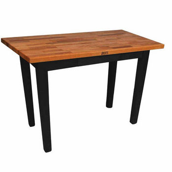 John Boos Oak Table Boos Block, 48"W x 25"D x 35"H, Without Shelf, Black