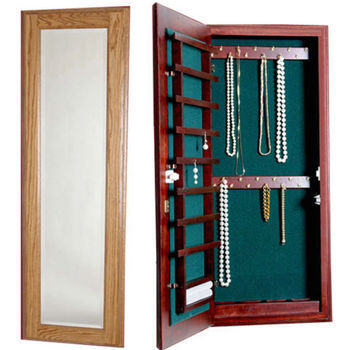 Small Wood Jewelry Cabinet With Mirror and Lock