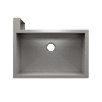 JULIEN SocialCorner Collection Undermount Kitchen Sink with Flat Apron, Left Corner in Brushed Stainless Steel, 31-1/2" W x 25-1/2" D x 11-3/4" H