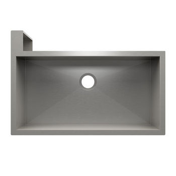 JULIEN SocialCorner Collection Undermount Kitchen Sink with Flat Apron, Left Corner in Brushed Stainless Steel, 37-1/2" W x 25-1/2" D x 11-3/4" H