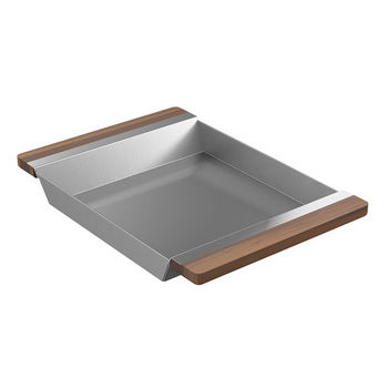 JULIEN Smartstation Collection Tray with Walnut Handles for Fira Collection Kitchen Sink in Brushed Stainless Steel, 12" W x 17-3/8" D x 2-1/4" H