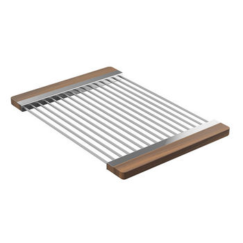 JULIEN Smartstation Collection Drying Rack with Walnut Handles for Fira Collection Kitchen Sink in Brushed Stainless Steel, 12" W x 17-3/8" D x 3/4" H