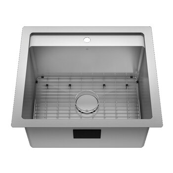 Julien PROINOX H60 Series Handcrafted Dual Mount 18-Gauge Stainless Steel Laundry Single Bowl Sink with Grid and Drain, Front View