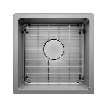 Julien PROINOX H60 Series 17'' Handcrafted Undermount Single Bowl 18-Gauge Stainless Steel Kitchen Bar Sink with Grid and Drain, Overhead View w/ Grid