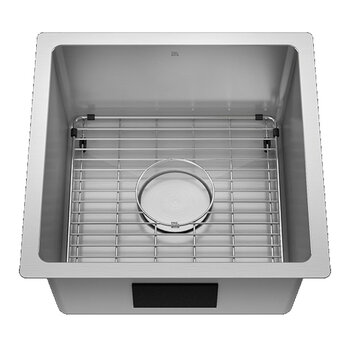 Julien PROINOX H60 Series 17'' Handcrafted Undermount Single Bowl 18-Gauge Stainless Steel Kitchen Bar Sink with Grid and Drain, Front View