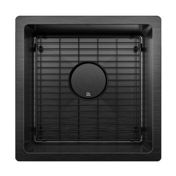 Julien PROINOX H60 Series 17'' Black PVD Handcrafted Undermount Single Bowl 18-Gauge Stainless Steel Kitchen Bar Sink with Grid and Drain, Overhead View w/ Grid