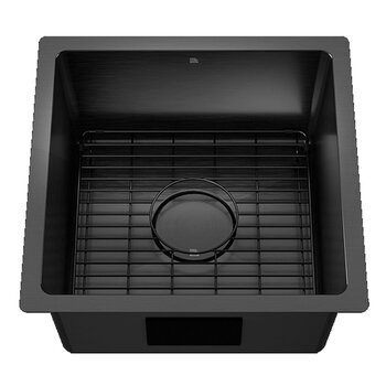 Julien PROINOX H60 Series 17'' Black PVD Handcrafted Undermount Single Bowl 18-Gauge Stainless Steel Kitchen Bar Sink with Grid and Drain, Front View