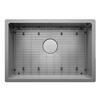 Julien PROINOX H60 Series Handcrafted Undermount Single Bowl 18-Gauge Stainless Steel Kitchen Sink with Grid and Drain, 26" Stainless Steel Overhead View w/ Grid