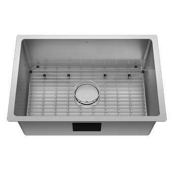 Julien PROINOX H60 Series Handcrafted Undermount Single Bowl 18-Gauge Stainless Steel Kitchen Sink with Grid and Drain, 26" Stainless Steel Front View
