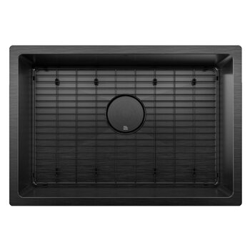 Julien PROINOX H60 Series Handcrafted Undermount Single Bowl 18-Gauge Stainless Steel Kitchen Sink with Grid and Drain, 26" Black PVD Overhead View w/ Grid