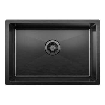 Julien PROINOX H60 Series Handcrafted Undermount Single Bowl 18-Gauge Stainless Steel Kitchen Sink with Grid and Drain, 26" Black PVD Overhead View w/ Strainer