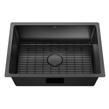Julien PROINOX H60 Series Handcrafted Undermount Single Bowl 18-Gauge Stainless Steel Kitchen Sink with Grid and Drain, 26" Black PVD Front View