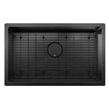Julien PROINOX H60 Series Handcrafted Undermount Single Bowl 18-Gauge Stainless Steel Kitchen Sink with Grid and Drain, 29" Black PVD Overhead View w/ Grid
