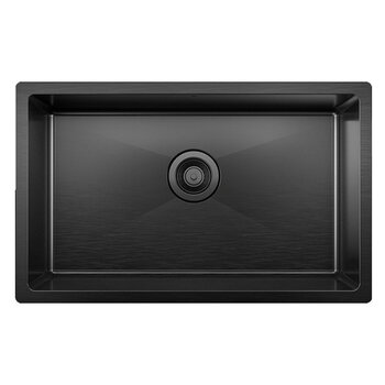 Julien PROINOX H60 Series Handcrafted Undermount Single Bowl 18-Gauge Stainless Steel Kitchen Sink with Grid and Drain, 29" Black PVD Overhead View w/ Strainer